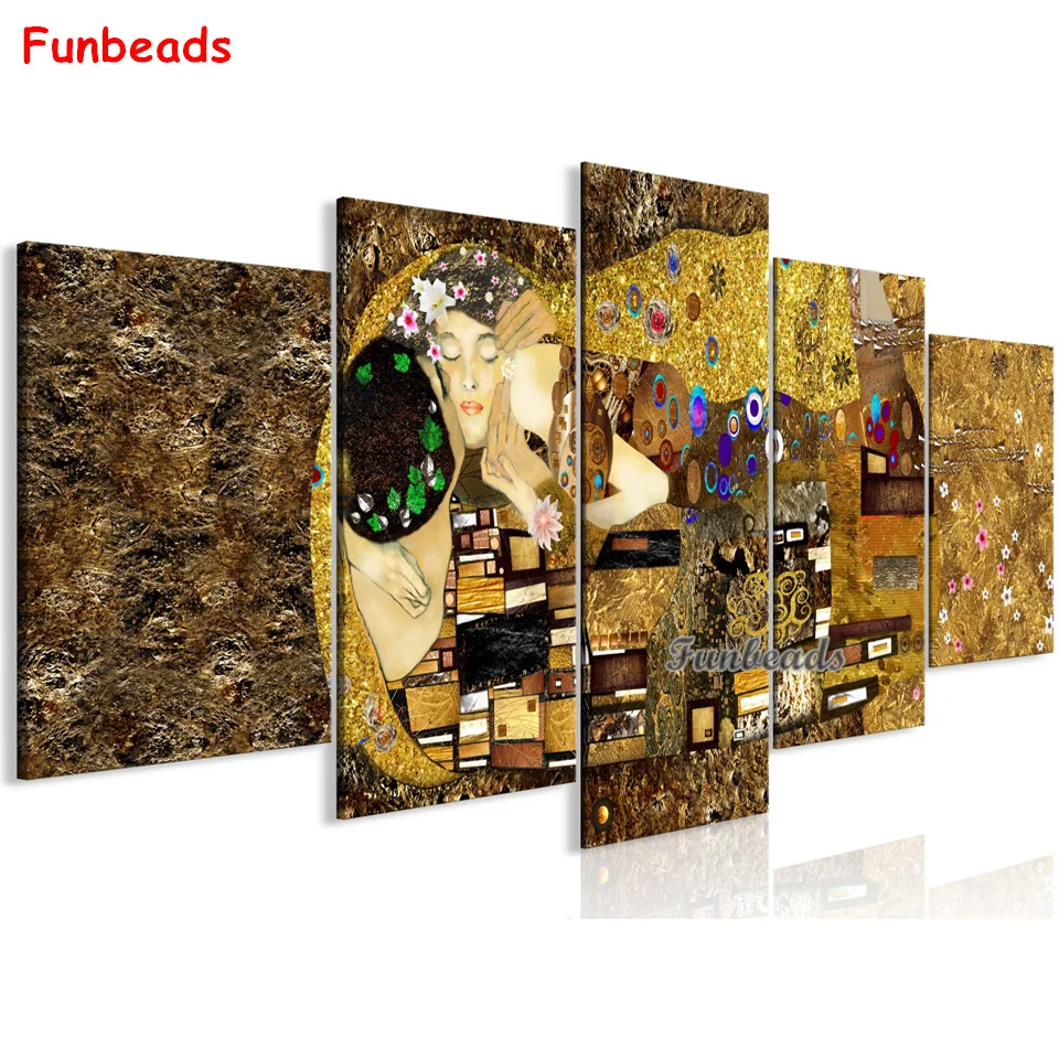 

5 Panel Klimt portrait diamond painting,full,square/round diamond embroidery diamond diy handwork,Kiss Love, Multi-Panel,GG166