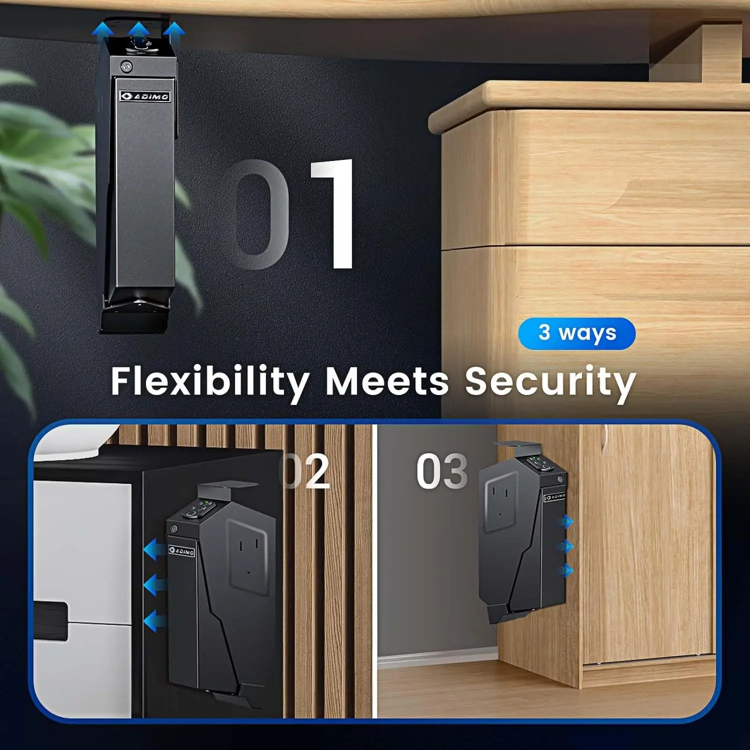 Biometric Handgun Safe with Fingerprint, Keypad & Key Lock for Quick Access, Wall or Desk Mount