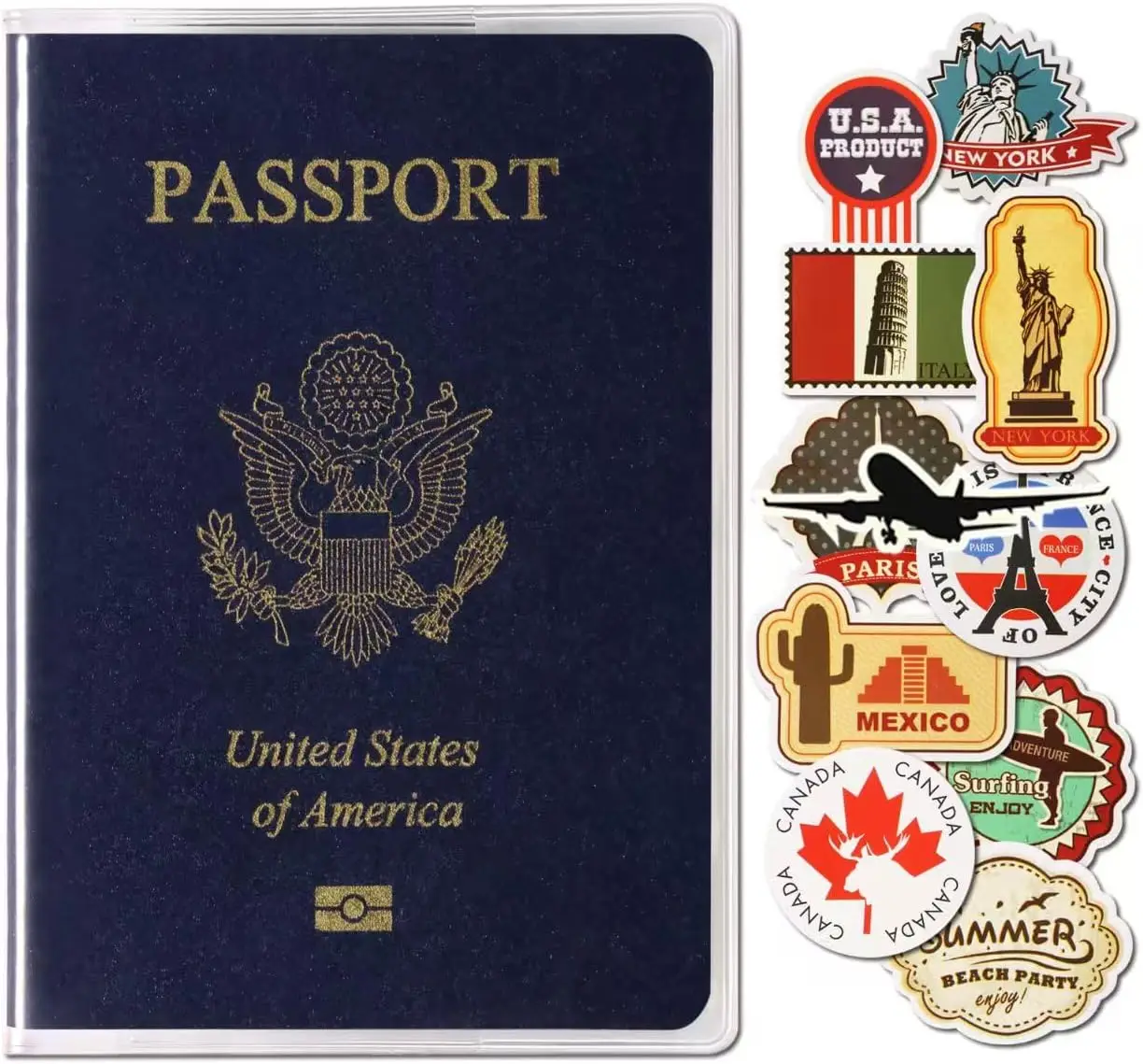 

5 Pack Clear Passport Covers, Transparent Plastic Protectors for US Passports with Travel Stickers