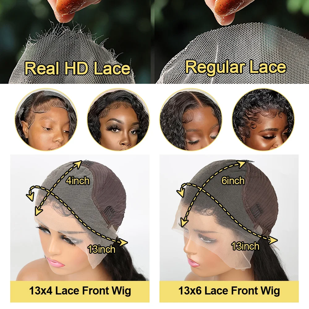 Deep Wave 13x6 Lace Front Human Hair Wigs 250% Density 13x4 HD Transparent Water Wave Curly Lace Frontal Wigs With Baby Hair Natural Color Daily Party 40 46 Inch Pre Plucked view 8