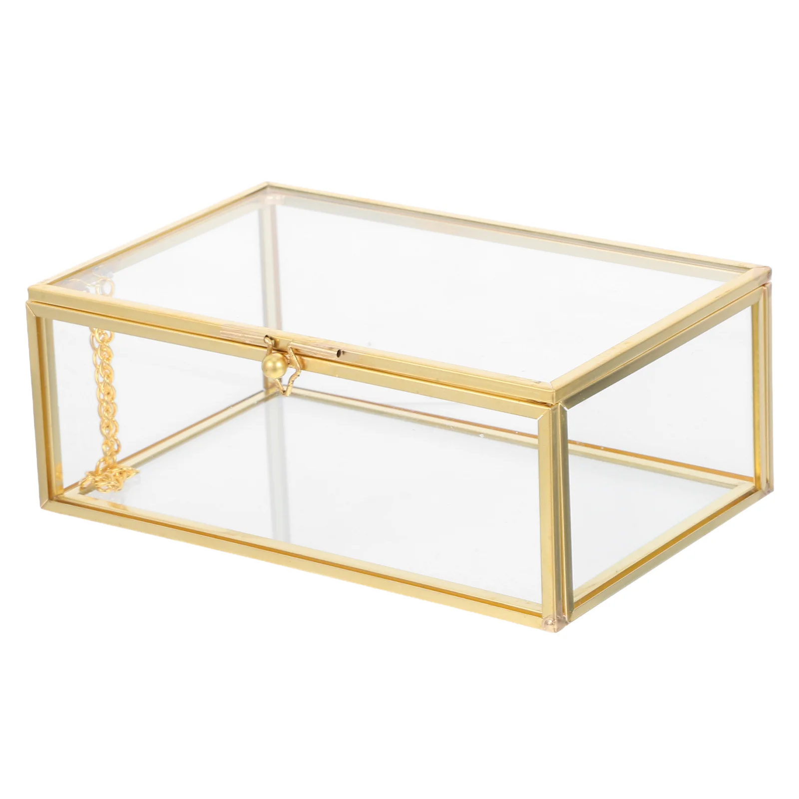 

Elegant Transparent Glass Jewelry Organizer Vintage Keepsake Box Brass Frame Dustproof Vanity Storage for Rings Bracelets