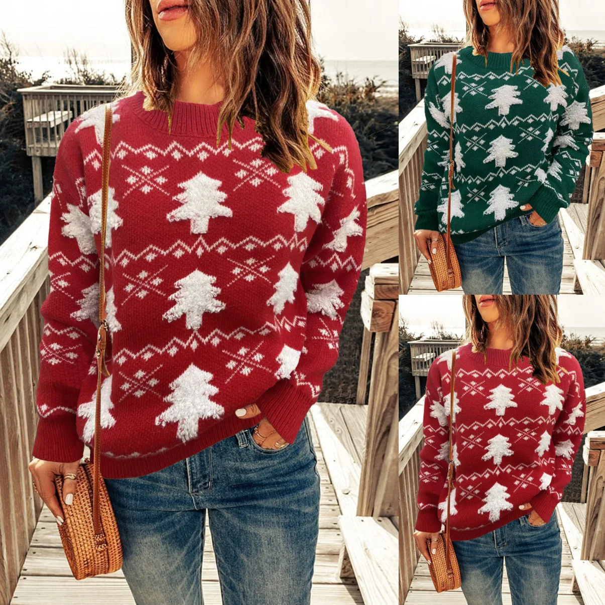 

Women's Sweater Autumn/Winter New Christmas Sweater Round Neck Pullover Knitted Sweaters Tops Woman Sweater