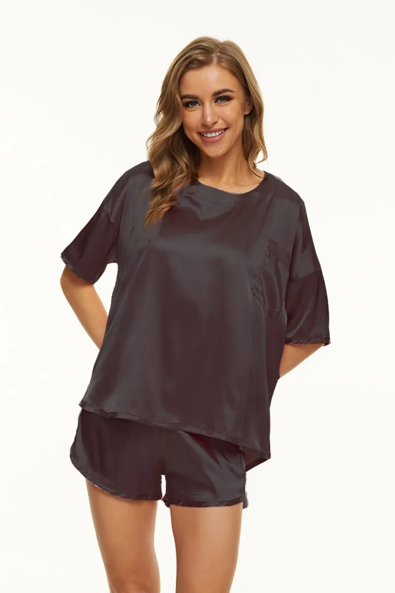 Ensemble de pyjamas en satin pour femmes, vêtements de détente 2 pièces, manches courtes, shorts, vêtements de nuit