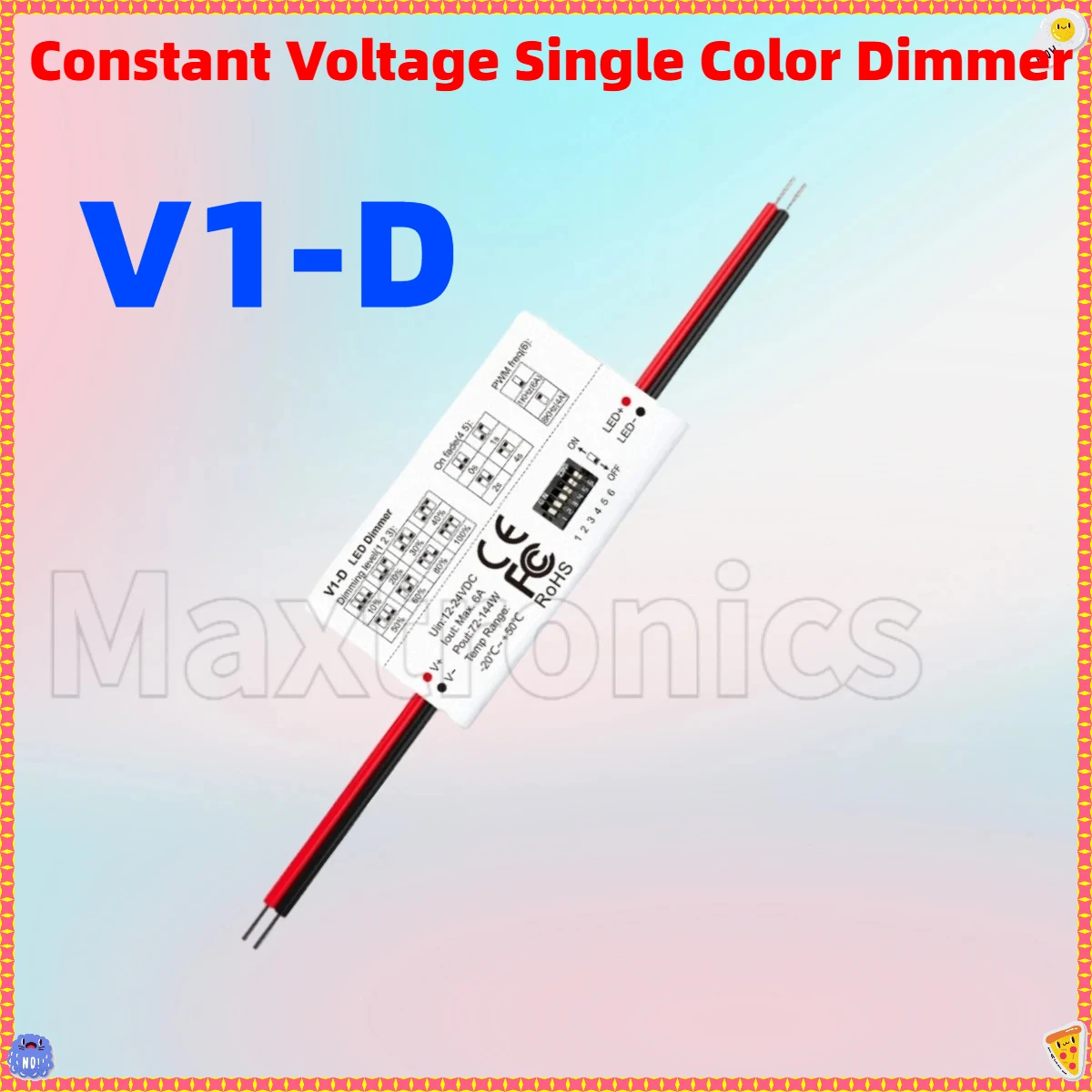 

Skydance Mini Constant Voltage Single Color Dimmer Controller V1-D 12-24VDC PWM Frequency Via Dip Switch for DIM LED Strip Light