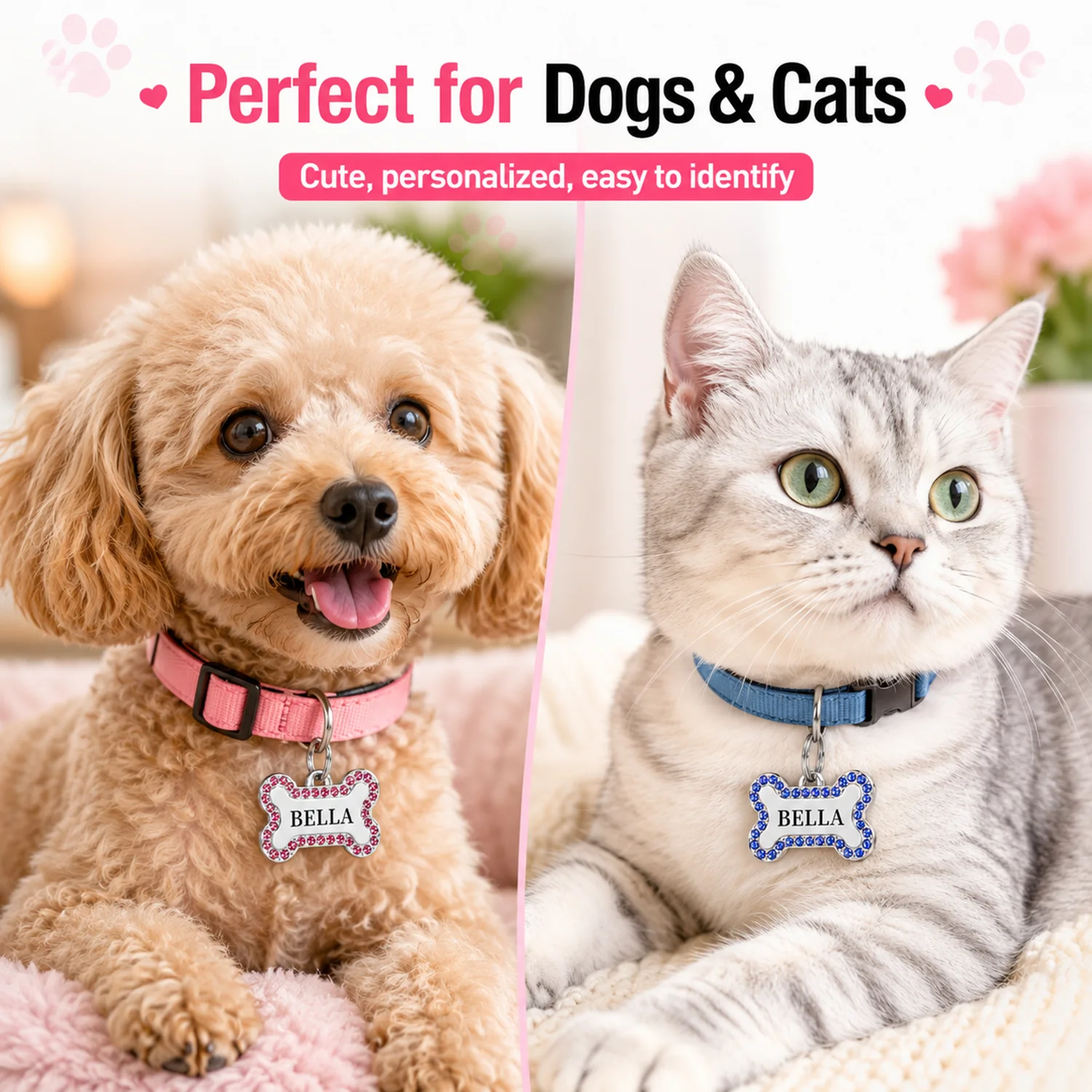 Custom Text Dog Tag Customized Name Pets Tag Bone Shape Laser Engraving Alloy Collar Pendant Personalized Name Dog Tags