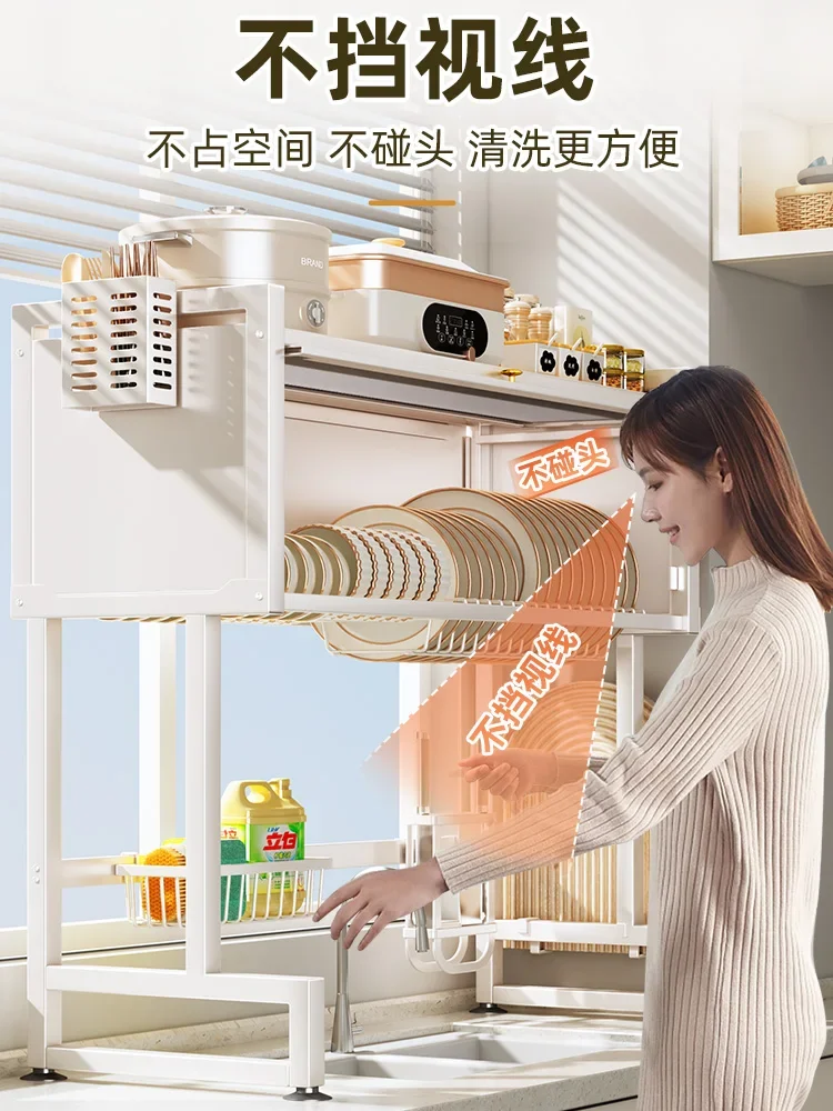 Imagem -05 - Shuaishi-dustproof Kitchen Sink Rack de Armazenamento Dustproof Prateleira de Drenagem na Pia Pratos Multi-function