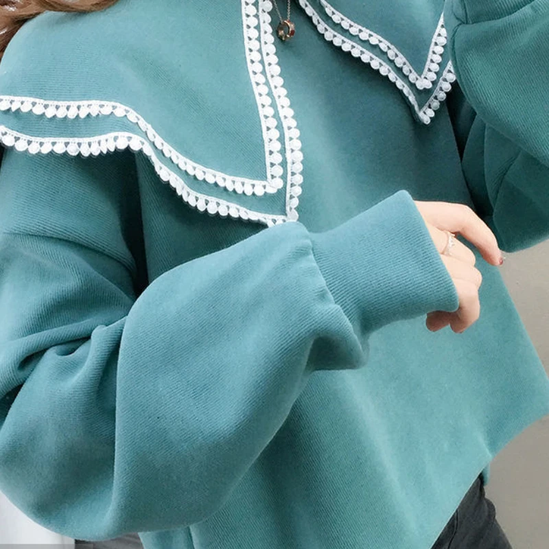 Sweatshirts Women Simple Korean Style Sweet Cute Double-layer Loose Harajuku Casual Students Design Fashion New Ins Retro Chic