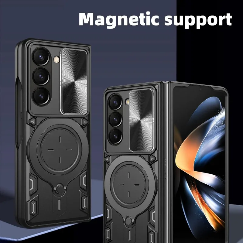 Capa para samsung galaxy z fold 7 6 5 câmera rotativa magnética slide protetor anel 360 suporte capa fundas