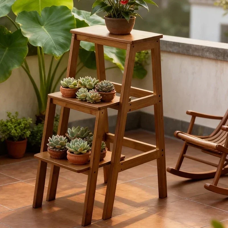 Durable Solid Wood Ladder Stool Ladder Stool Dual-purpose Step Ladder Household Multi-functional Folding Three-step Ladder
