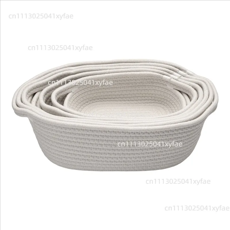 5Pcs Rectangular Cotton Rope Woven Storage Baskets Multipurpose Organizer for Home Nursery Toy Storage