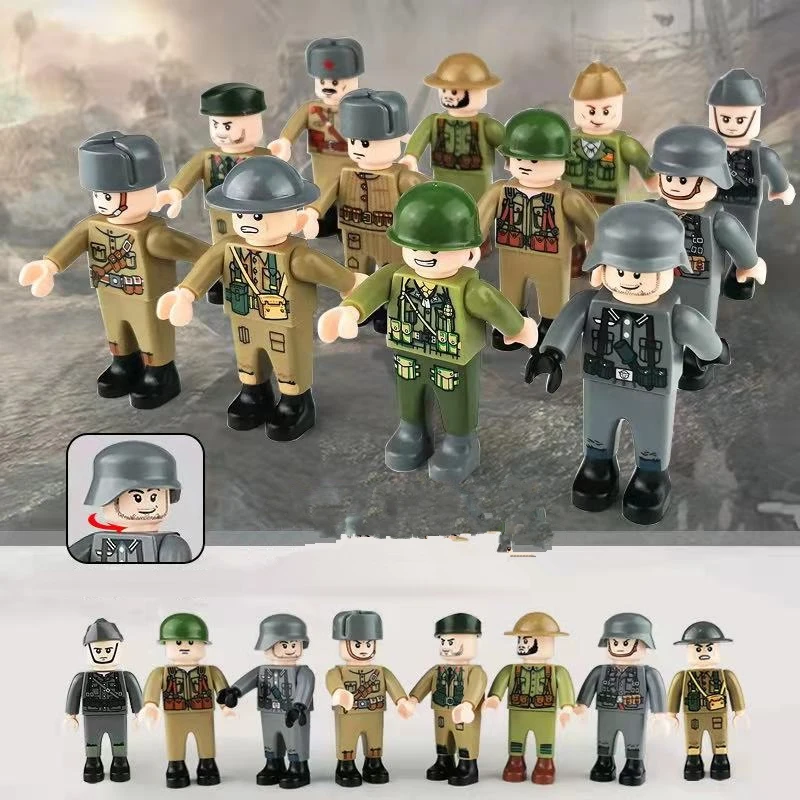 12 unids/set WW2 soldados militares MOC 4,5 cm personas bloques de construcción Mini figuras de acción ladrillos juguetes para niños juguetes de regalo No Playmobi