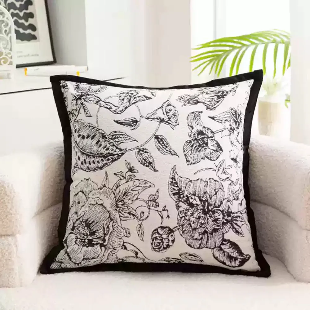 Floral Pattern Chenille Nap Back Pillow Living Room Sofa Cushions Cozy Sleeping Neck Support Throw Pillow for Home or Traveling
