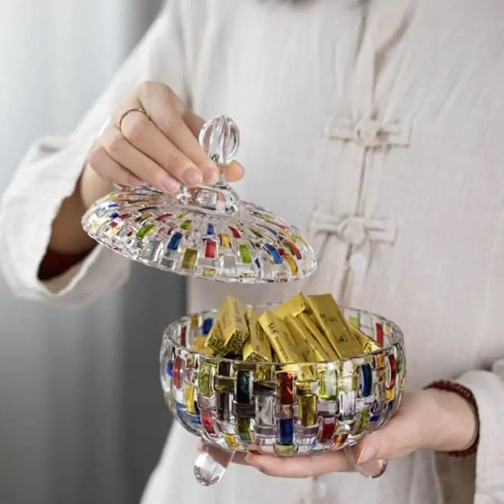 Elegant Glass European Style Candy Jar Colorful with Lid Snack Jar Dust-proof Fruit Bowl Nut