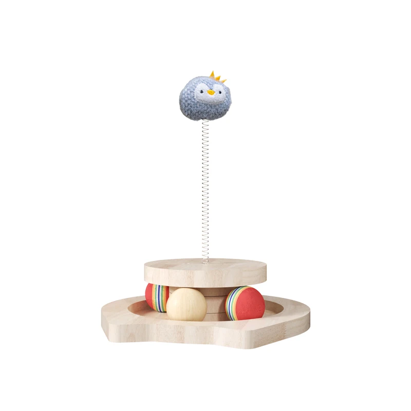 Wooden Cat Toys Interactive Playing Game Funny Teasing Toy Cat Turntable Ball Toy for Pets With Cute Ball and Wooden Track Balls