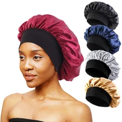 Satin Wide Brim Shower Bonnet Nightcap Silky Hair Wrap Sleeping Sleep Cap Elastic Band Cap Hair Care Bathing Hat Wrapping Tool