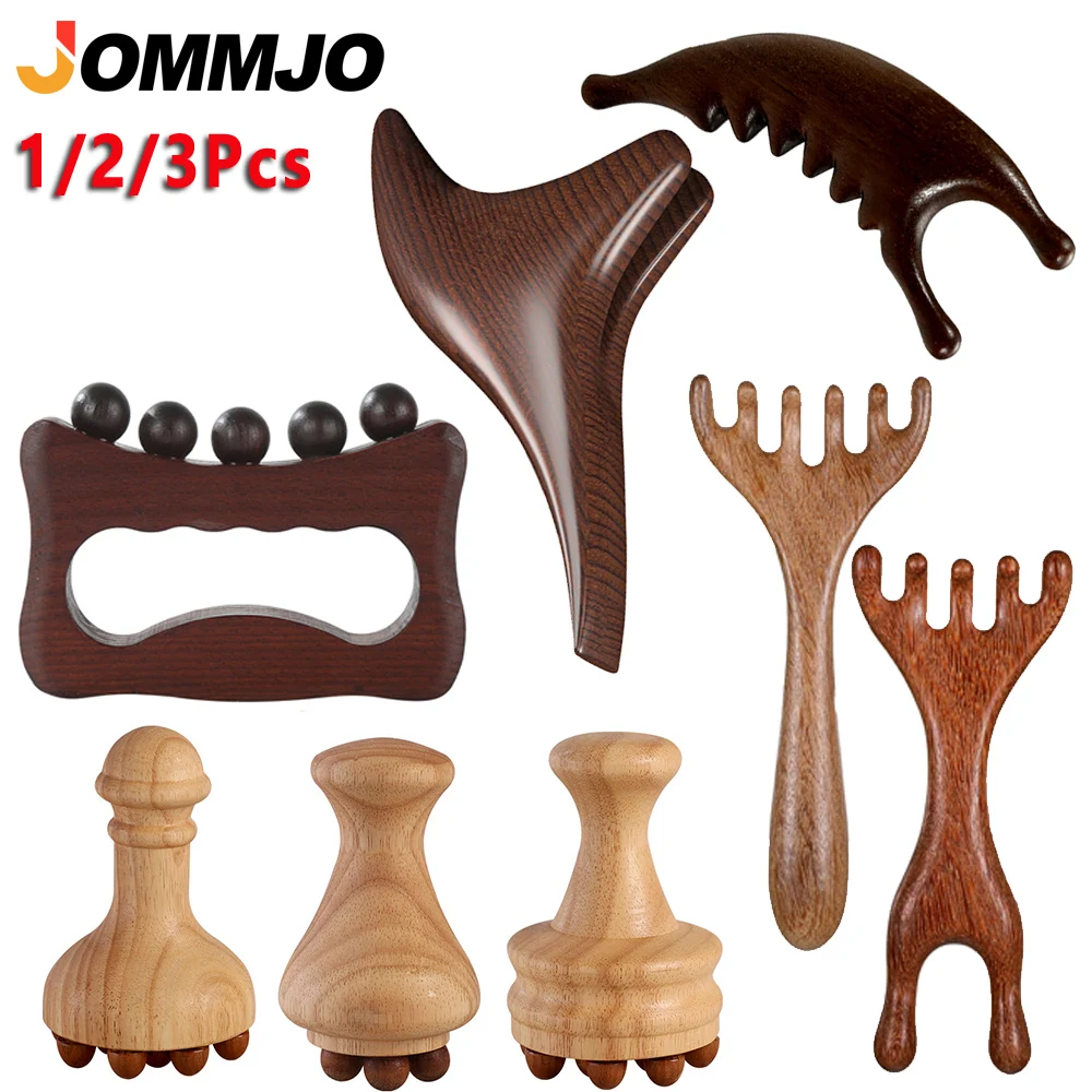 1/2/3PCS Natural Sandalwood Massage Comb Six-Claw Head Acupoint Massage Gua Sha Tool Neck Face Lifting Scraping Massager