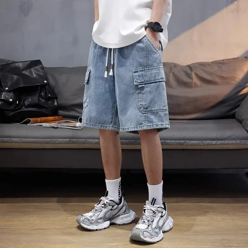

Men's Stretch Waist Denim Cargo Shorts Summer Lightweight Loose Fit Mid Length for Casual Outdoor Activities