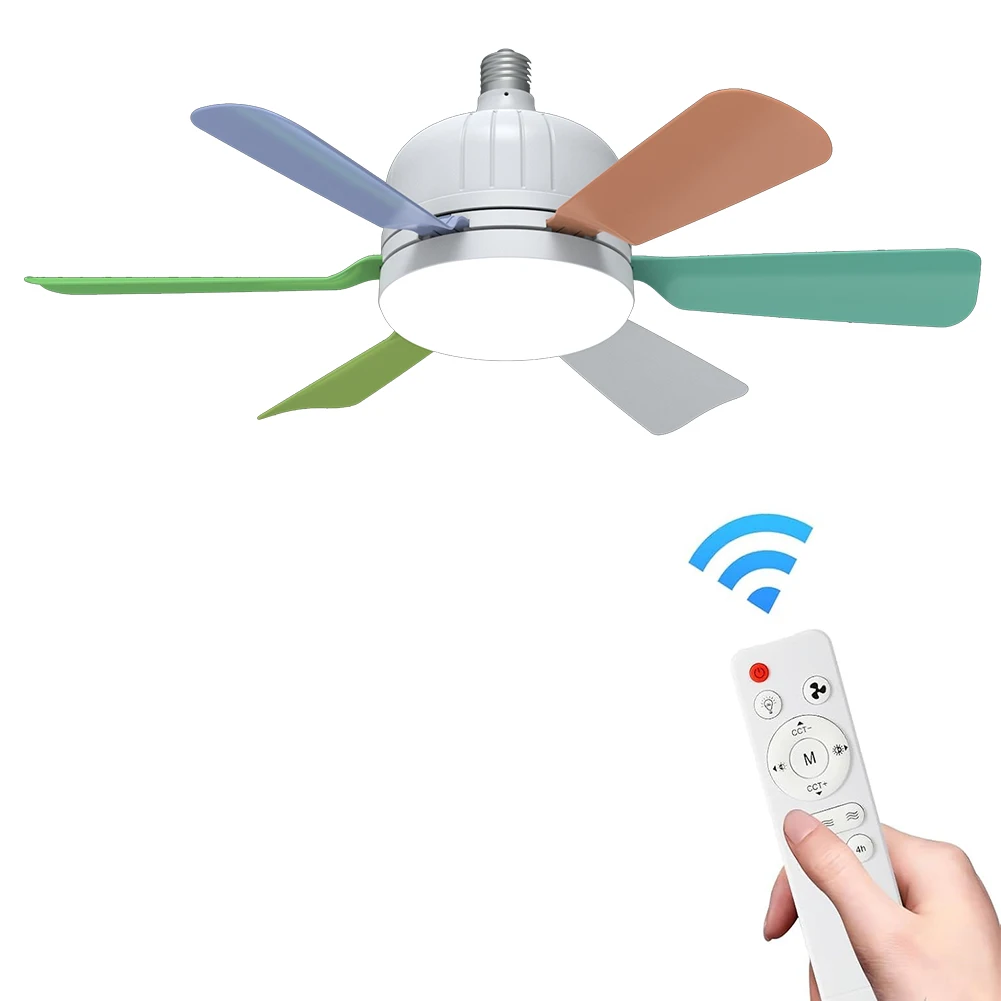 Socket Fan Light with Remote E27 Ceiling Lamp with 6 Blades with Extension Rod Socket Ceiling Fan Light Bulb Fan for Dining Room