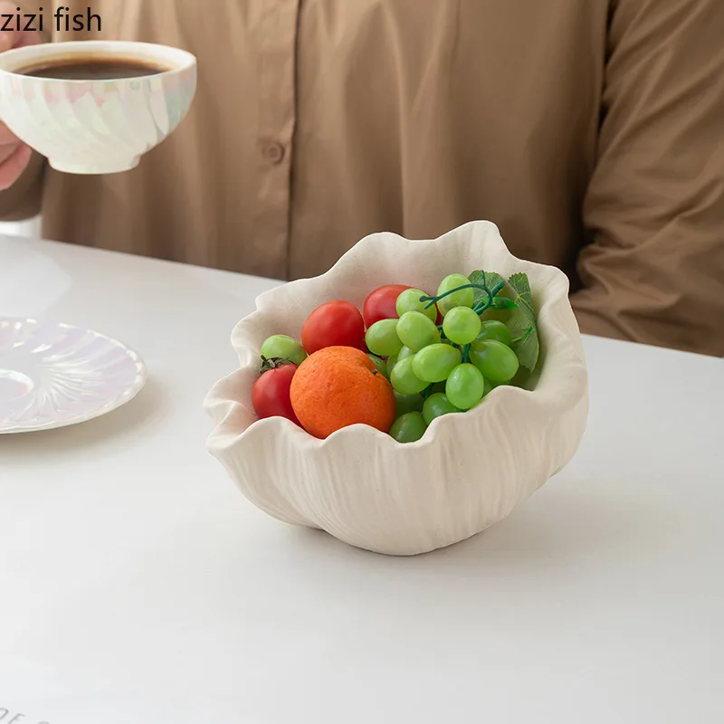 Simple Geometric Ceramic Fruit Tray Fruit Basket Living Room Tea Table Storage Tray Snack Candy Tray Dry Fruit Trays Home Decor