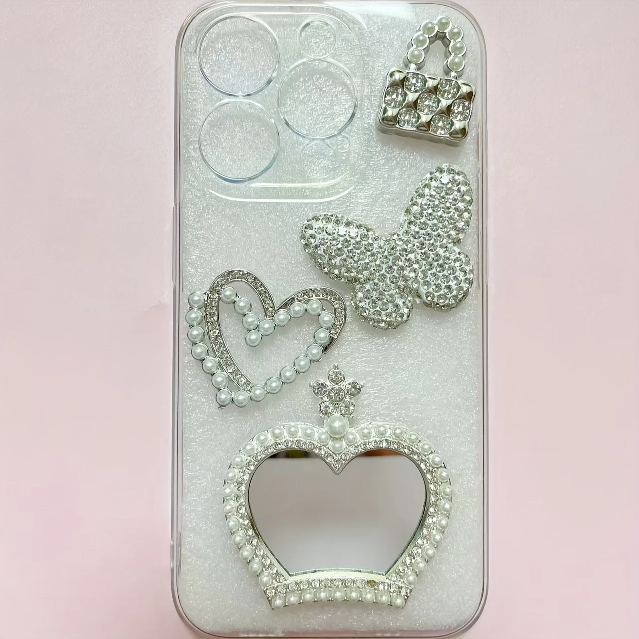 

One Set Pearl Crown Mirror Bling Diamond Butterfly Heart Purse Junk Phone Case Ipadcase Decoration Kawaii Diy Crafting Charms