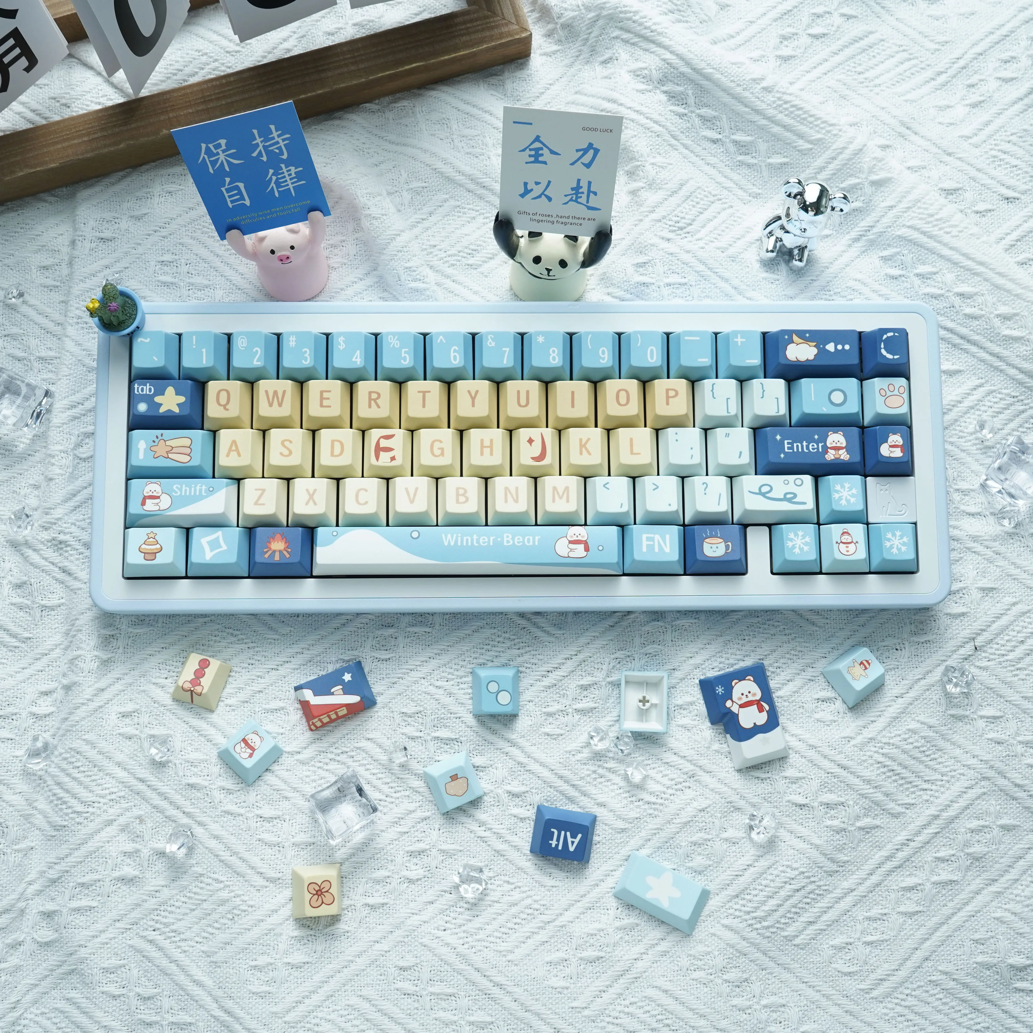 Urso de inverno PBT Keycap, Perfil cereja, Conjunto completo pequeno personalizado compatível com teclado mecânico MX, 132 teclas