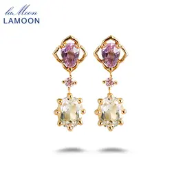 LAMOON Romantic Purple Natural Amethyst Topaz Stud Earrings For Women 925 Sterling Silver Light Gold Color Fine Jewelry Gift