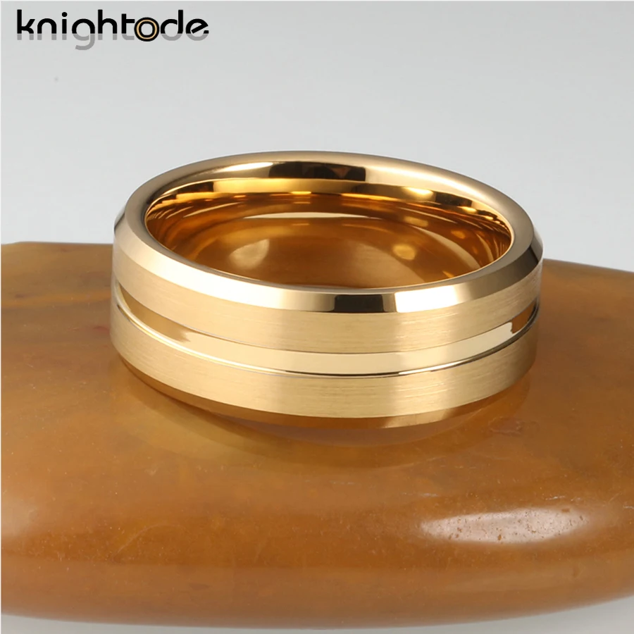 8mm Classic Tungsten Carbide Wedding Band For Men Women Engagement Rings Beveled Edges Center Grooved Brushed Comfort Fit