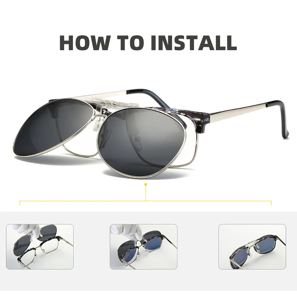 VIVIBEE Aviation Flip Up Clip auf Sonnenbrille Polarisierte Männer Nachtsicht Fahren UV400 Pilot Sonnenbrille Frauen Große Brillen – Detail 9