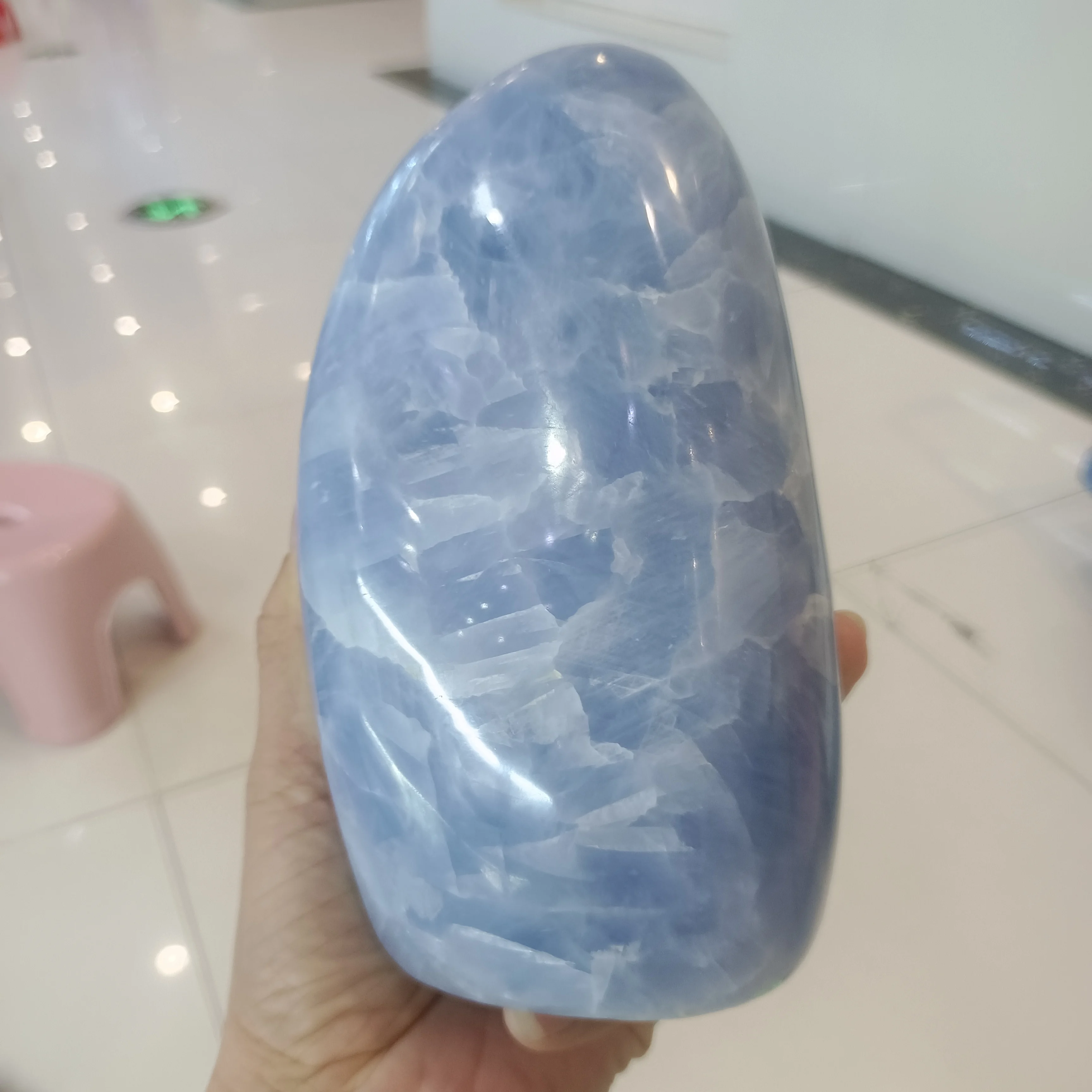 Natural Blue Calcite Hand Polishing Accompanies, Quartz Crystal Rough Grinding, Mineral Reiki Treatment, Degaussing