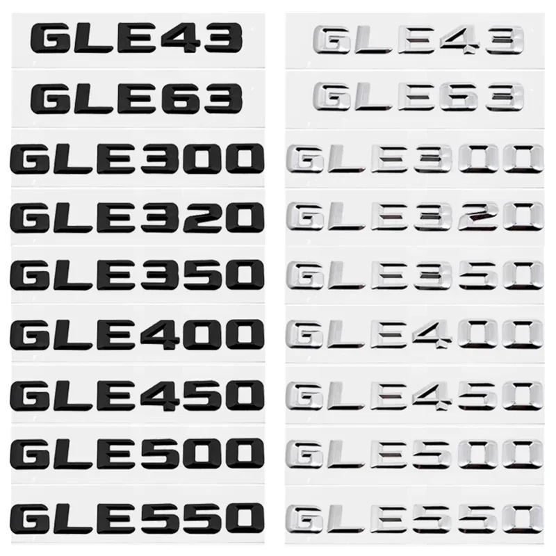 Car Rear Number Badge Trunk Decal Decoration for Mercedes Benz GLE43 GLE63 GLE300 GLE320 GLE350 GLE400 GLE450 GLE500 GLE550