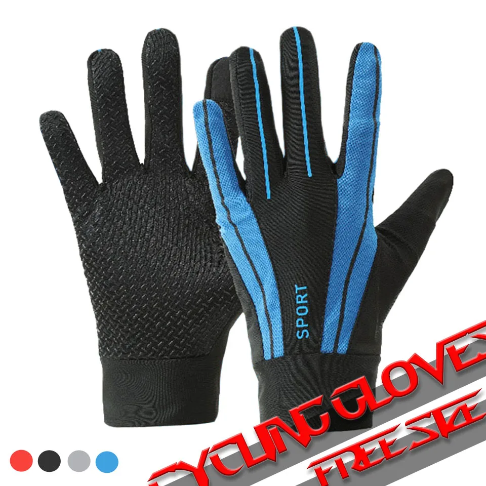 Cycling Gloves Full Finger Mesh Ice Silk Stitching Gloves Breathable Sweat Anti-Slip Motorcycle Bike Outdoor Fishing Gloves