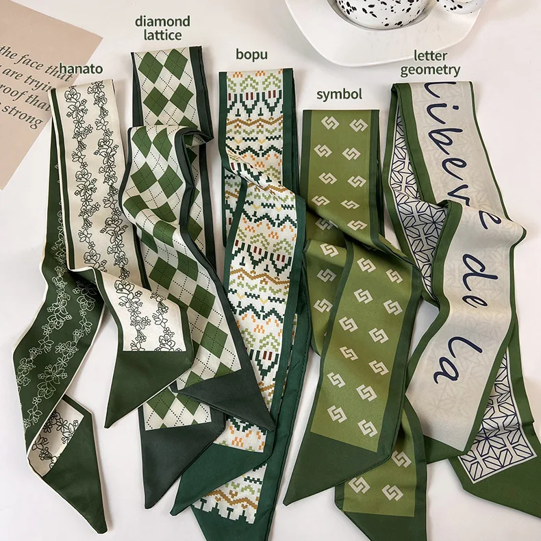 

Scarf Satin Long Narrow Green Hair Tie Bag Decorative Ribbon for Women Spring Summer Premium Versatile Flattering