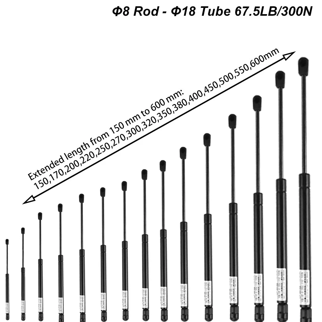 

1PC 300N/67.5LB 8X18 Rear Tailgate Hatch Support Struts with Nylon Ball Socket Lift Supports Trunk Gas Shock Spring Replacement