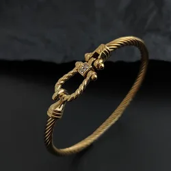 New button pattern steel wire horseshoe stainless steel gold-plated bracelet, high quality waterproof silver bracelet for girls