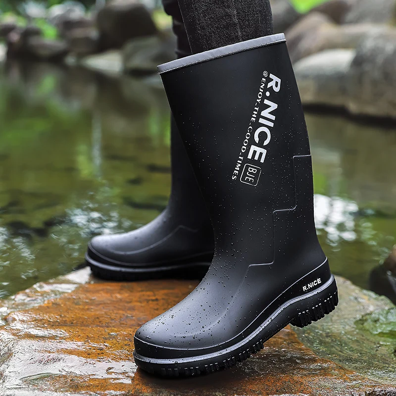 Men's outdoor rain shoes High‑cut  Rain Boots Non-slip Wear-resistant Sole Portable Fishing Kitchen Boots  rainwater operations view 3