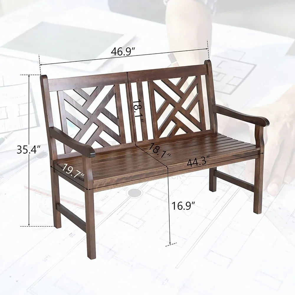 Outdoor Acacia Wood Garden Bench with Backrest and Armrest,2-Person Slatted Seat Bench Patio Furniture for Porch,Park,Yard