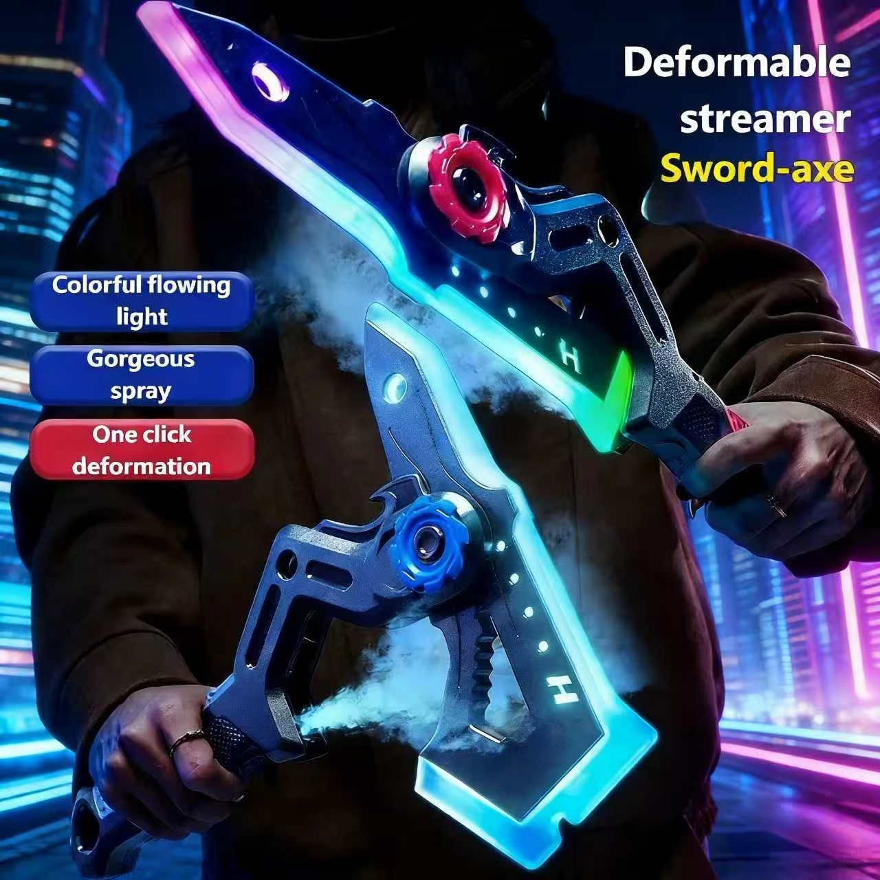 Bright Sword Axe Multi-Color Flash LED Light Streamer Cosplay Sword Toy Party Family Interactive Toy For Kids Adult Outdoor Toy