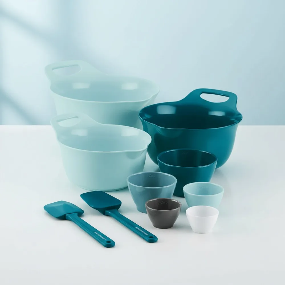 

Набор мисок для смешивания из 10 предметов с мерными чашками и инструментами — светло-голубой бирюзовый кухонный предмет для выпечки и приготовления пищи
