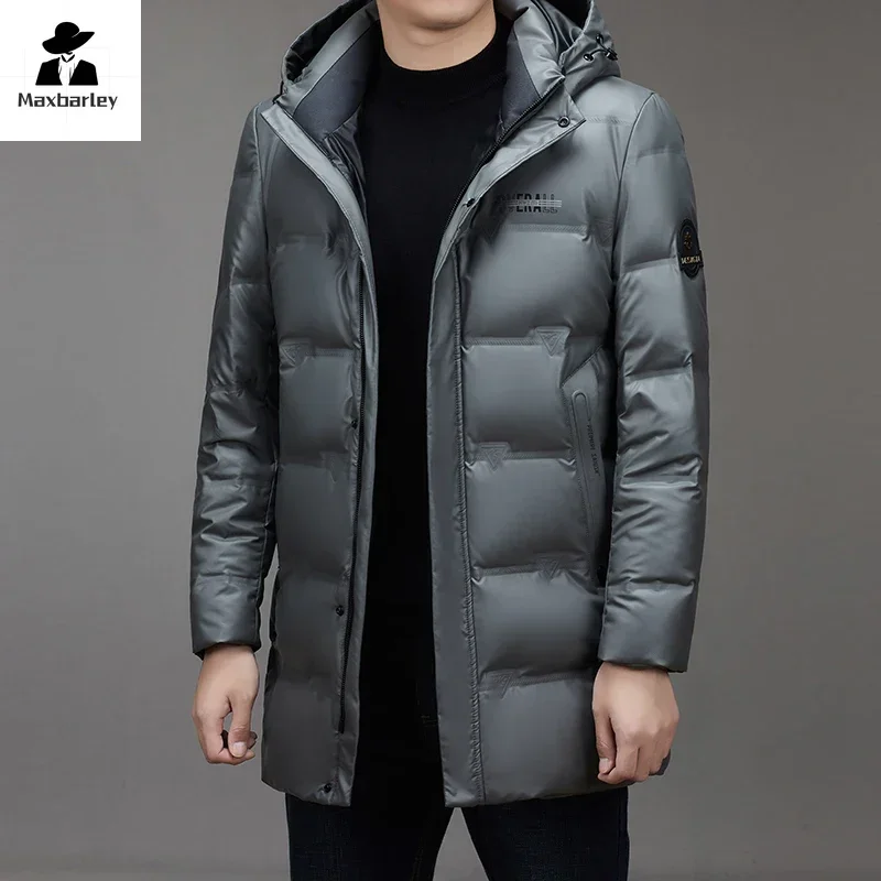 90% Duck Down Long Jacket Men\'s Winter Thick Warm Detachable Hooded Down Jacket Casual PU Leather Waterproof Coat Men\'s Clothing