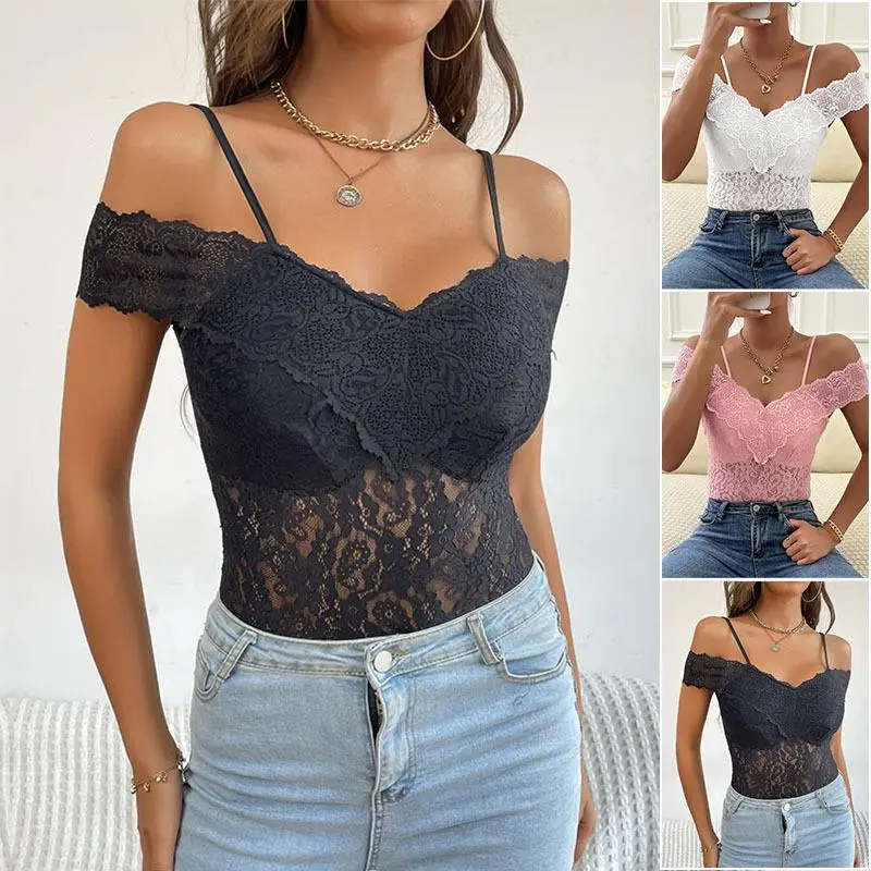 

Low-Waist Lace Jumpsuit Sle Svel Lace Csole Thin Polyester Fabric Ladies Suit Spring Season Seven-Nine Pants Length