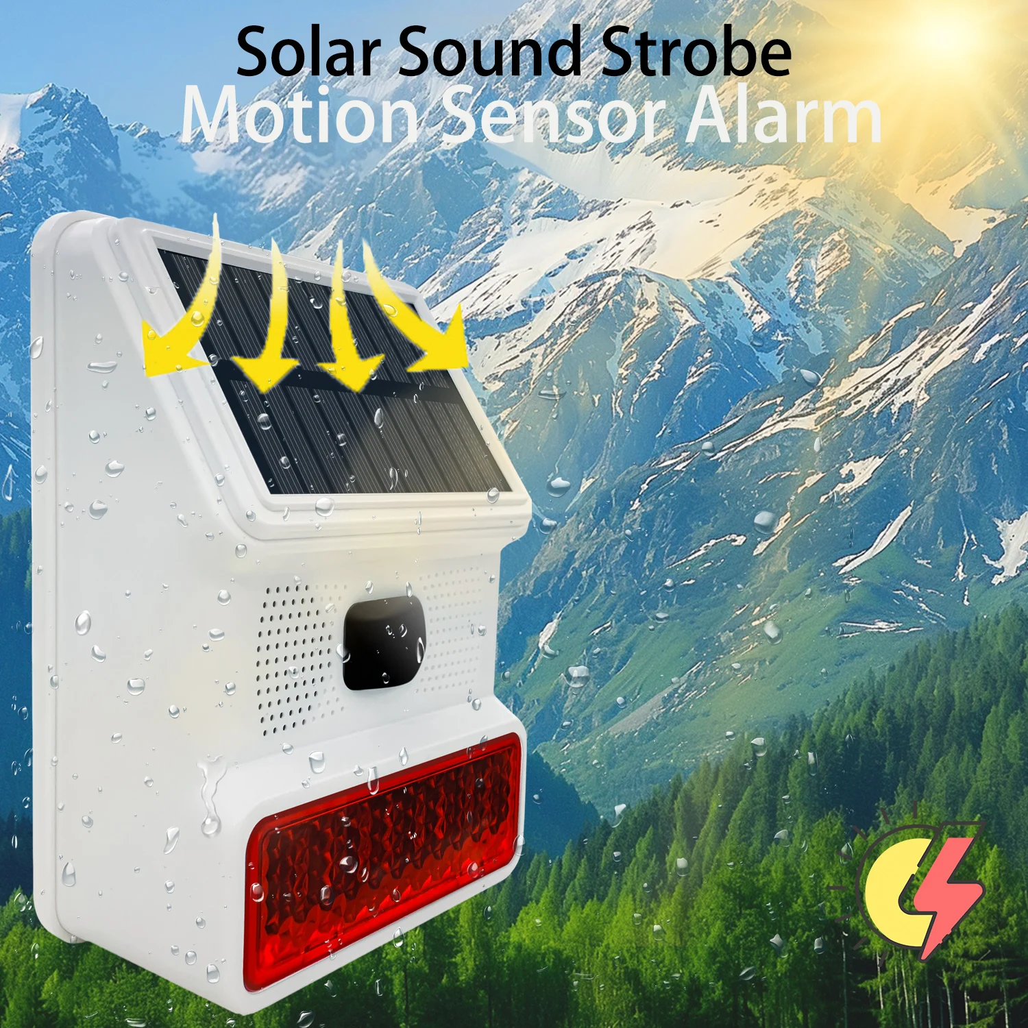 433MHZ Wireless Waterproof Solar Alarm Siren Outdoor 100DB Sound Light Flash Alarm,1000mAh Backup Battery Ensures security