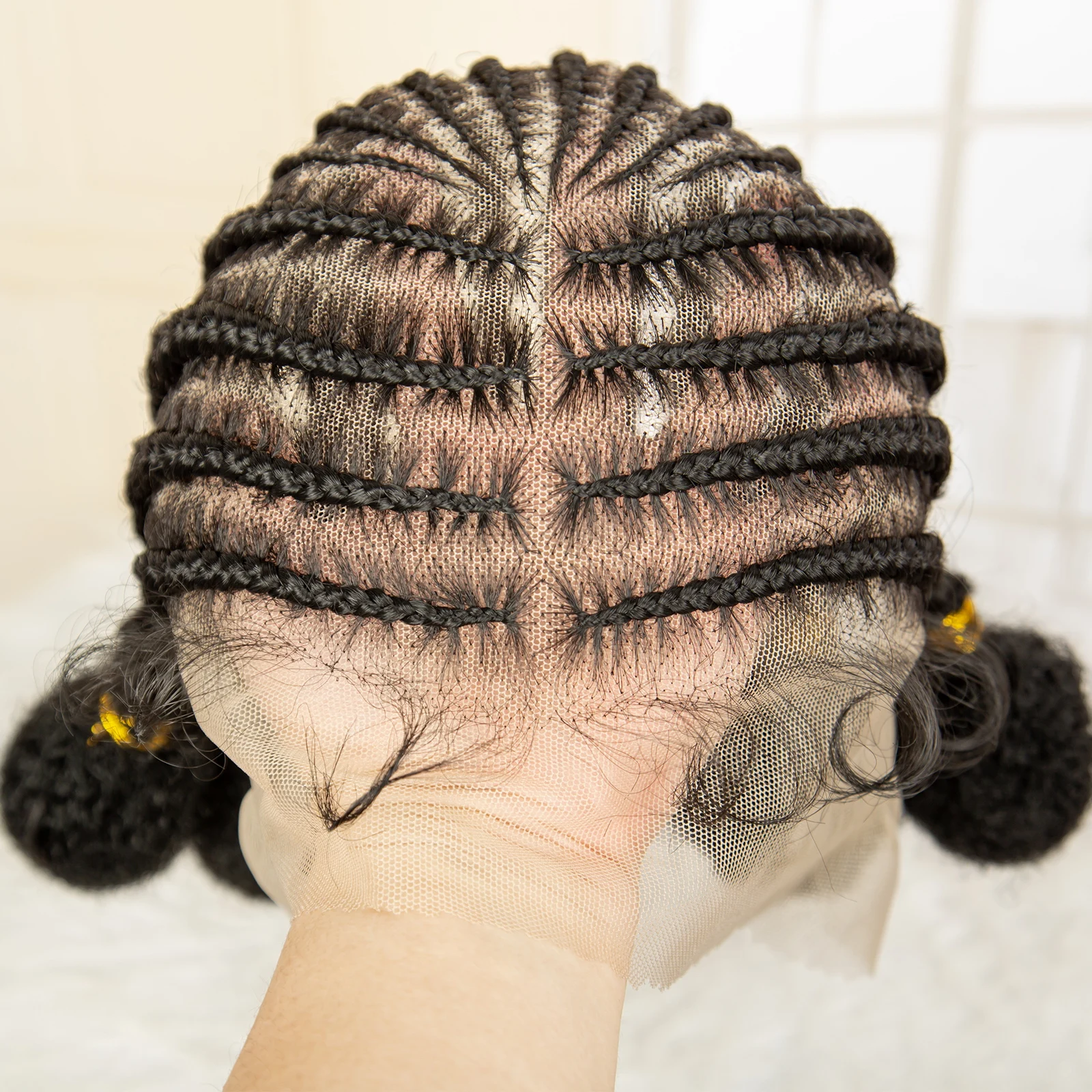 10 Inches Short Bantu Synthetic Full Lace African Cornrow Braided Wigs with Baby Hair for Black Women Knotless Braiding Wig