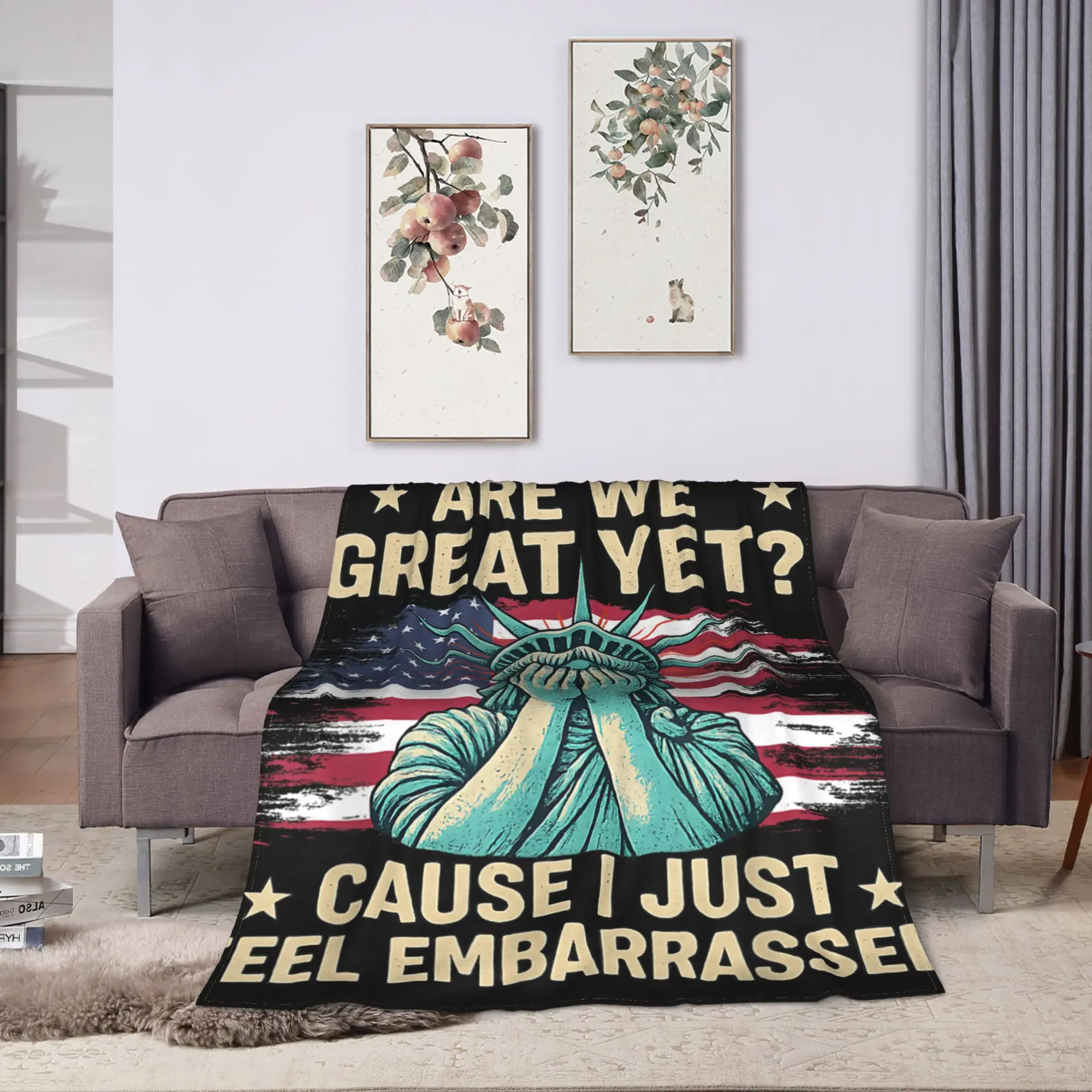 Are We Great Yet Embarrassed Statue Of Liberty USA Flag Bedding Throws  Flannel Bedspread For Bedroom Novelty Sofa Bed Cover