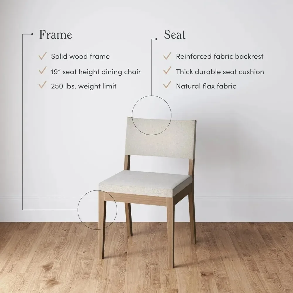 Dining Chair, Modern Upholstered Dining Chair with Solid Rubberwood Legs in a Wire-Brushed Light Brown Finish, Dining Chairs