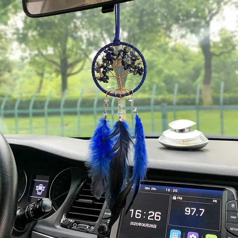 

Car Decorations For Women Dream Catcher Brown Blue Feather Crystal Pendant Small Traditional Bohemian Car Pendant For Car Home