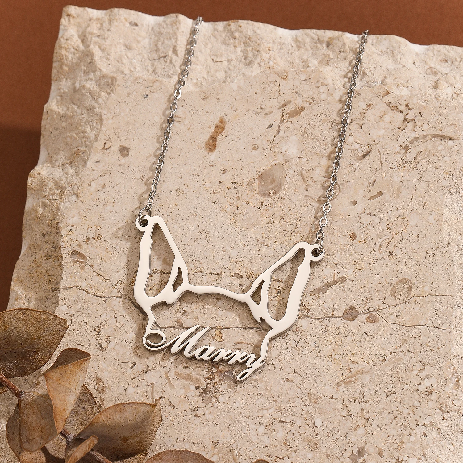 QIAMNI Custom Cute Pet Bull Terrier Ear Name Necklace for Women Men Jewelry Stainless Steel Family Guard Dog Tag Pendant Choker