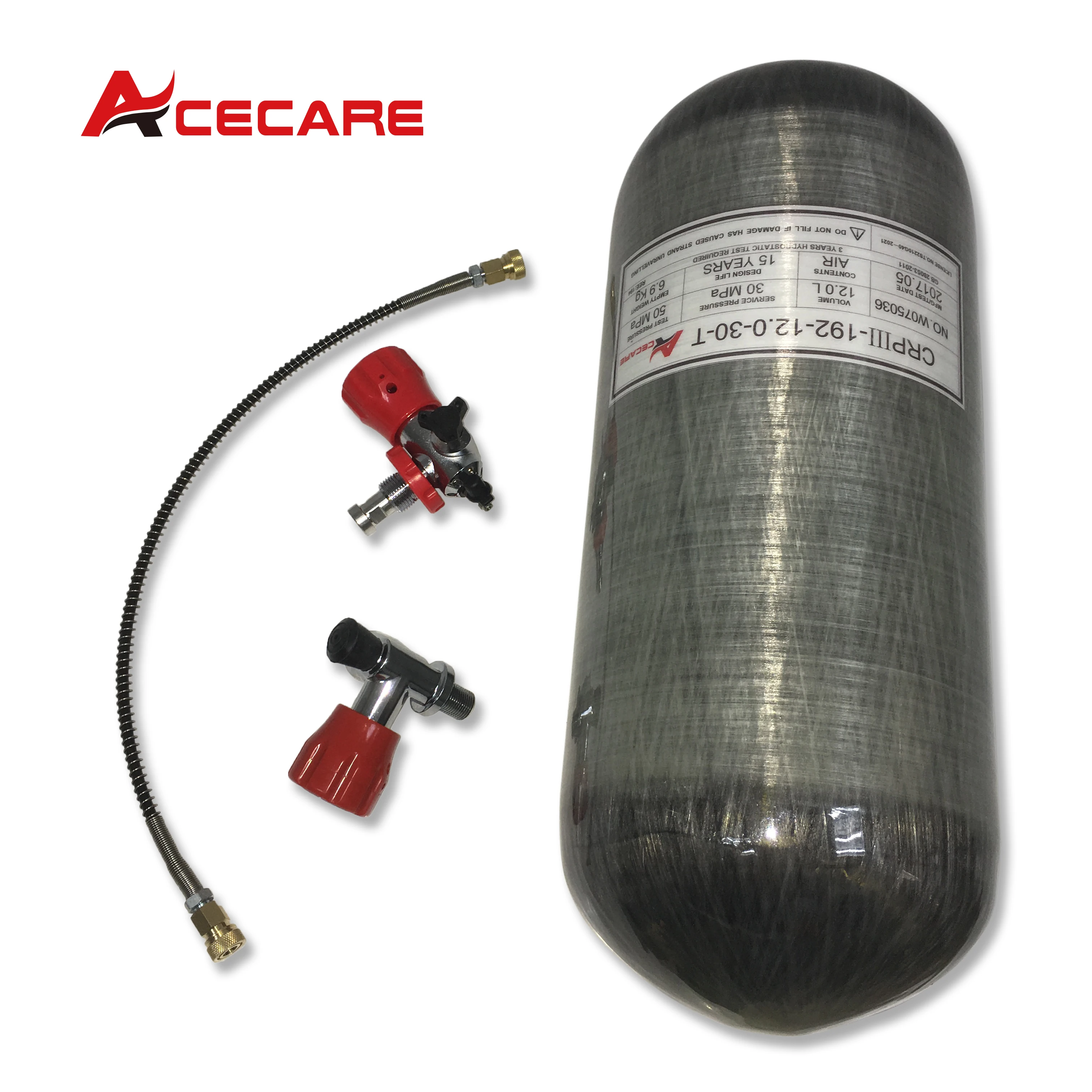 Acecare 12L CE Carbon Fiber Tank Scuba 300bar 4500Psi Gas Cylinder with Valves and Filing Station For Diving