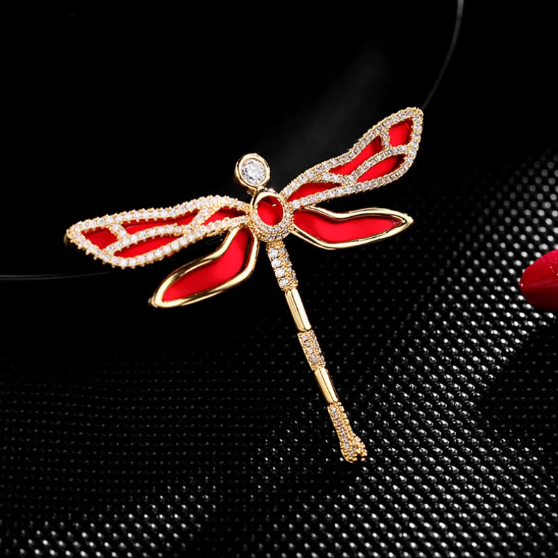 

Bobokiki Jewelry Fashion Dragonfly Titanium Steel Micro-Inlaid AAA Zircon Luxury Retro Enamel Brooch