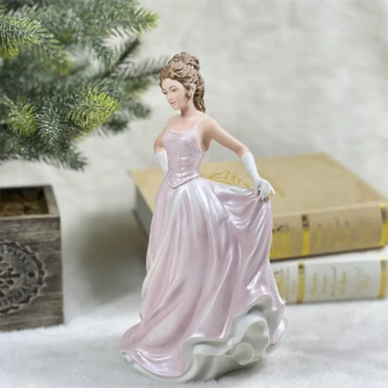Vintage Porcelain Lady Figurine Purple Dress Victorian Style Ceramic Statue Home Decor Collectible Ornament for Living Room Gift view 2
