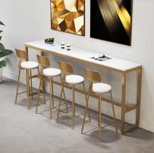 ^&Leisure Gold Bar Chair with Marble Table Home Outdoor Club Gym Wood Style Inspiration Stylish Bar Tables Chair Combination